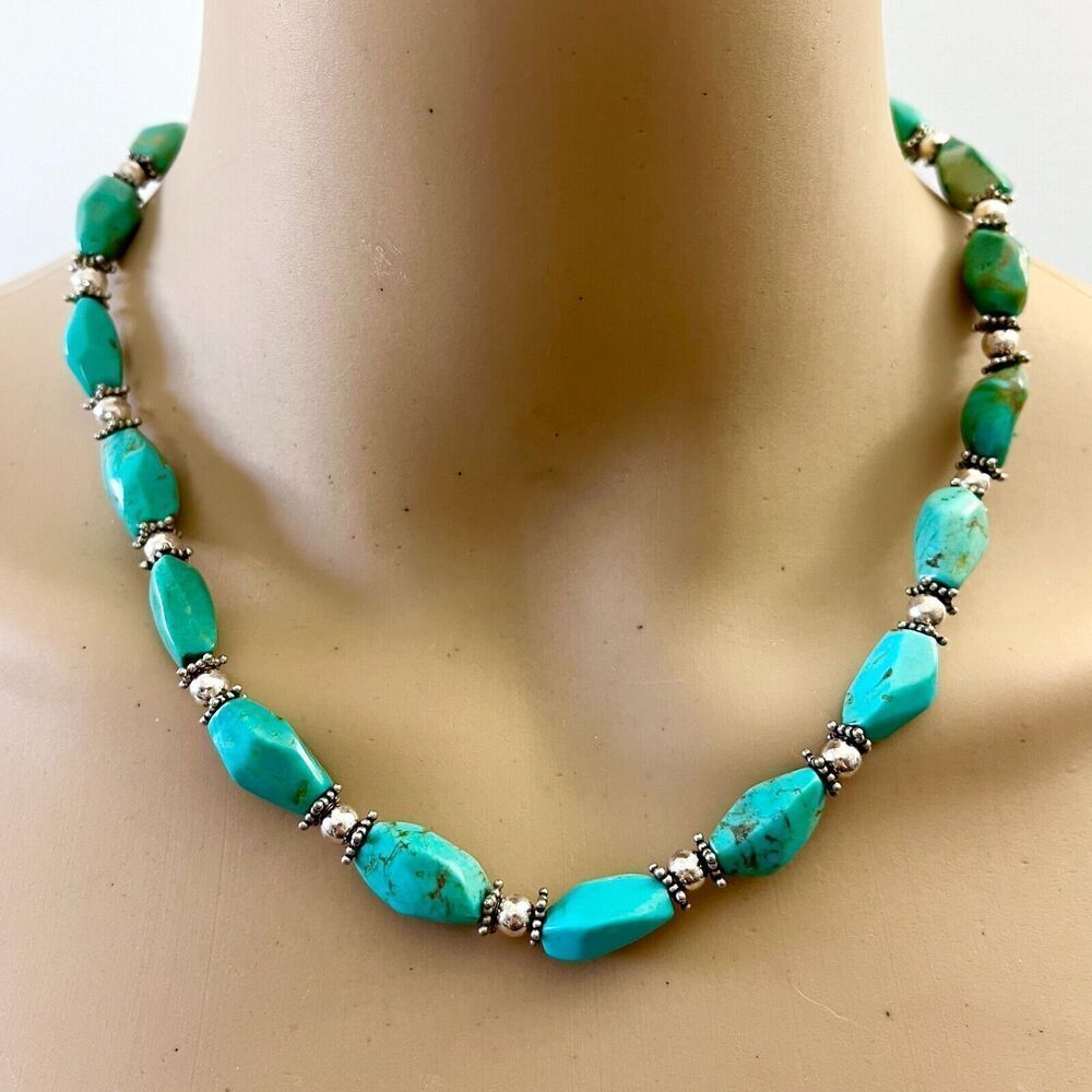 Faux Turquoise Necklace 18.5in Beaded Boho Western Southwest Style